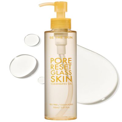 BE THE SKIN Pore Reset Glass Skin Cleansing Oil - Gentle Makeup Remover Oil for Glass Clear Skin with Plant-derived Oils - Removes Sebum and Blackheads - For All Skin Types, 5.07 fl.oz.