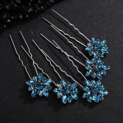 Rumtock 5pcs Lake Blue Rhinestones Hair Pins Set Wedding Bridal Bridesmaid Hair Accessories Handmade Pieces for Women (Lake)