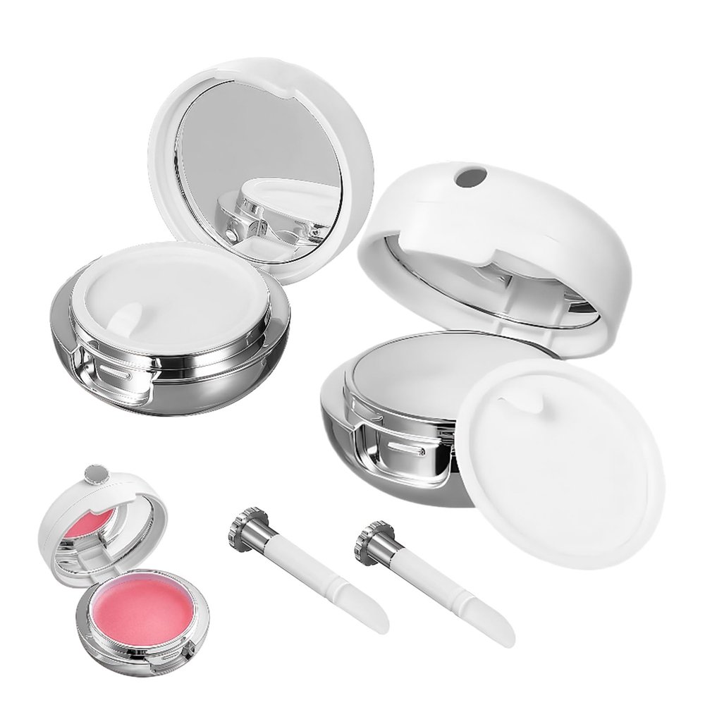 2 Pcs Empty Plastic Lips Balm Jars Portable Lip Mask Containers Holder Lipstick Pot Box with Silicone Lip Brush Mirror Lip Makeup Applicator for Travel Home