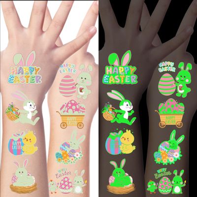 150 PCS Luminous Easter Tattoos, 25 Styles Glow Easter Stickers for Easter Basket Stuffers, Waterproof Easter Temporary Tattoos with Bunny Egg Chick for Easter Basket Filler Party Favors