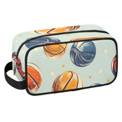 Travel Toiletry Bag for Women Men Basketballs Print Hanging Cosmetic Bag Waterproof Makeup Bag for Shaving Makeup Toothbrush & Travel Essentials