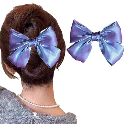 1Pcs Satin Bow Hair Clips Soft Satin Silky Hair Bows Solid Color Bowknot French Barrette Big Bowknot Hairpin Accessories for Women Girls(Purple)