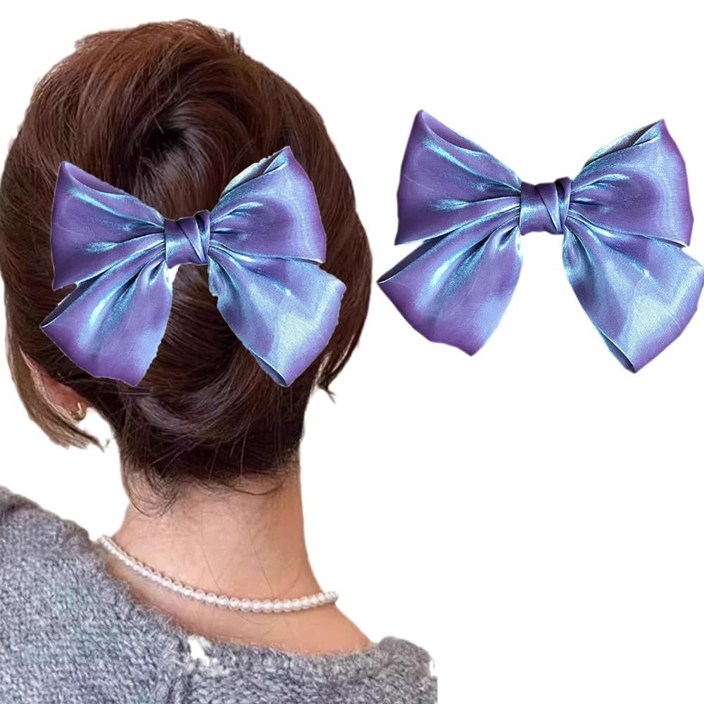 1Pcs Satin Bow Hair Clips Soft Satin Silky Hair Bows Solid Color Bowknot French Barrette Big Bowknot Hairpin Accessories for Women Girls(Purple)