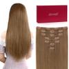 Straight Clip in Hair Extensions Real Human Hair, 7Pcs 18 Inch 105g #14 Golden Brown Invisible Natural Soft Real Human Hair Extensions Clip ins, Double Weft Hair Extensions Real Human Hair for Women view 1