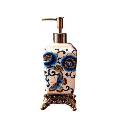 Pump Bottle Dispenser,Hand Soap Dispenser for Bathroom Bathroom Decorations Baroque Decor Shampoo Dispenser for Shower Vintage and Elegant Detergent Dispenser Farmhouse Kitchen Decor Blue Flower