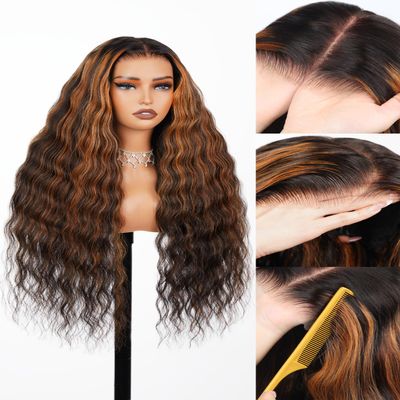 Arabella Highlight Wear and Go Glueless Wigs Human Hair Pre Plucked Pre Cut Water Wave Omber 1B30 5x6 HD Lace Closure Bye Bye Knots Curly Wave Wig for Women Beginner Friendly 20 inch
