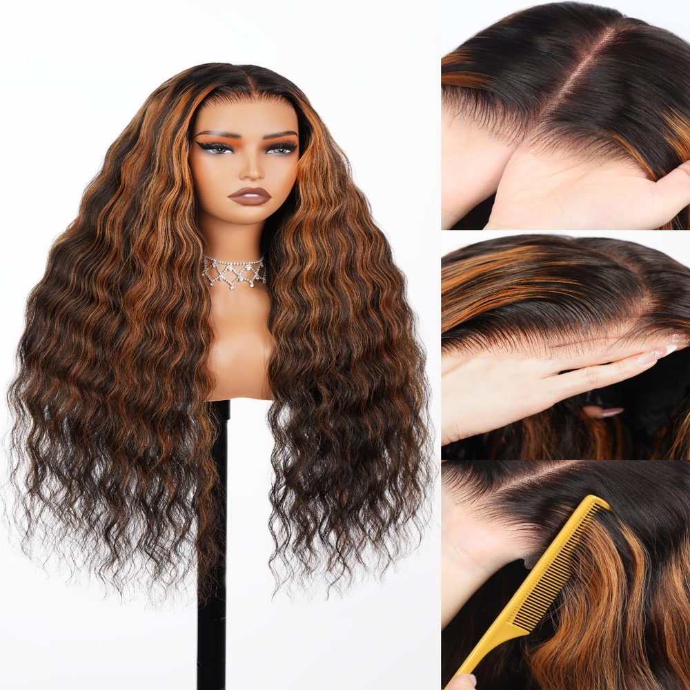 Arabella Highlight Wear and Go Glueless Wigs Human Hair Pre Plucked Pre Cut Water Wave Omber 1B30 5x6 HD Lace Closure Bye Bye Knots Curly Wave Wig for Women Beginner Friendly 20 inch