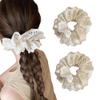2Pcs White Lace Scrunchies Elastic Hair Bands Large Hair Scrunchies Scrunchy Soft Hair Ties Double Layer Lace Ponytail Holders for Thick Hair Accessories view 1