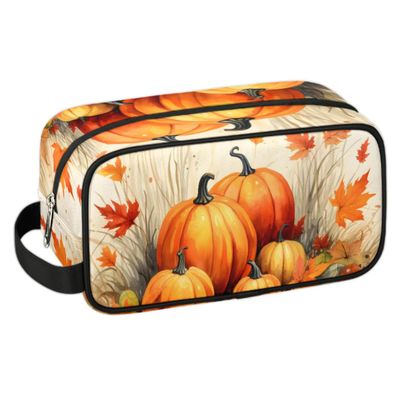Travel Toiletry Bag for Women Men Thanksgiving Pumpkins Leaves Hanging Cosmetic Bag Waterproof Makeup Bag for Shaving Makeup Toothbrush & Travel Essentials