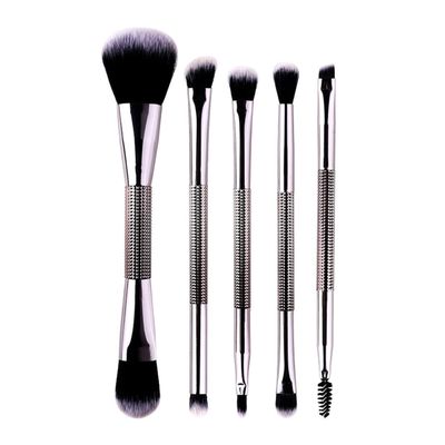 Makeup Brush Set, 5Pcs Double-ended Foundation Powder Eyeshadow Lip Brush Set for Liquid, Powder for Buffing Blending Make Up Brush Kit for Ladies (Black)
