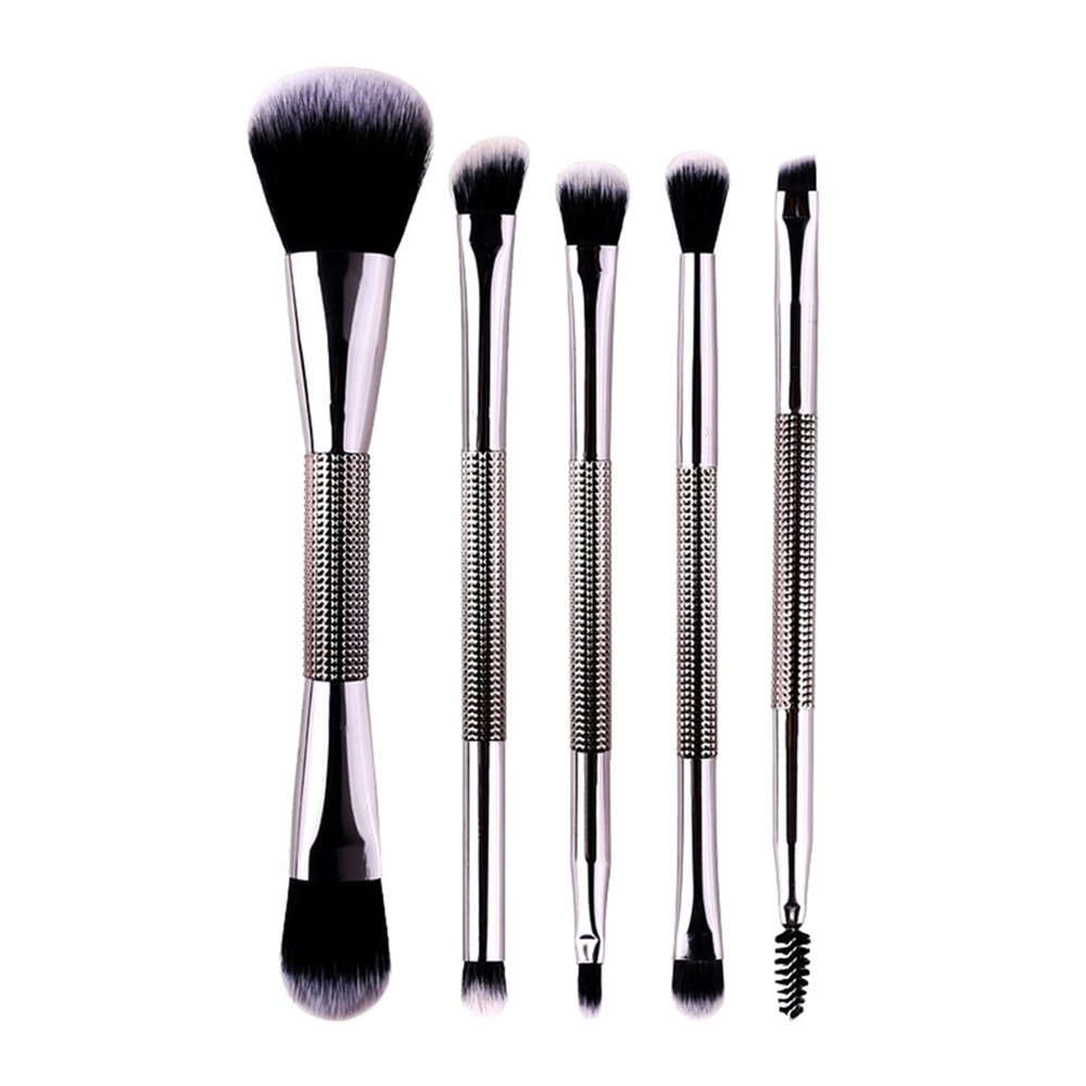 Makeup Brush Set, 5Pcs Double-ended Foundation Powder Eyeshadow Lip Brush Set for Liquid, Powder for Buffing Blending Make Up Brush Kit for Ladies (Black)