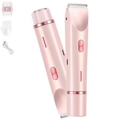 Glow Aura Womens Shaver, 2-in-1 Dual Head Shaver for Bikini and Body, Electric Lady Shaver & Trimmer, Perfect for Sensitive Skin - Razor & Shaver (Pink)