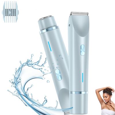 Glow Aura Womens Shaver, 2-in-1 Dual Head Shaver for Bikini and Body, Electric Lady Shaver & Trimmer, Perfect for Sensitive Skin - Razor & Shaver (Blue)