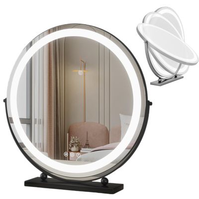 3 Colors Brightness Adjustable Makeup Mirror With Lights, Rotation Vanity Mirror, Rechargeable Height Adjustable Vanity Mirror, Three Color Lighting Modes, Smart Touch Control, 360Rotation(Black,40cm