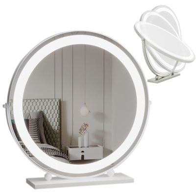 3 Colors Brightness Adjustable Makeup Mirror With Lights, Rotation Vanity Mirror, Rechargeable Vanity Mirror with Lights, Large Lighted Makeup Mirror, Smart Touch Control, 360Rotation(White,30cm/12in