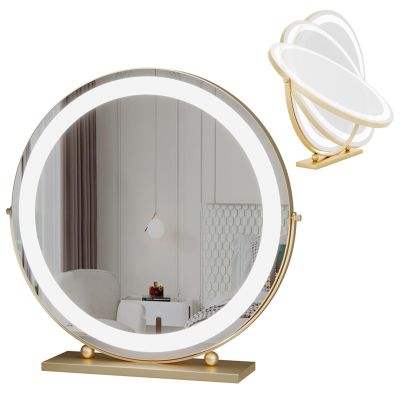 3 Colors Brightness Adjustable Makeup Mirror With Lights, Rotation Vanity Mirror, Rechargeable Vanity Mirror with Lights, Large Lighted Makeup Mirror, Smart Touch Control, 360Rotation(Gold,30cm/12in)