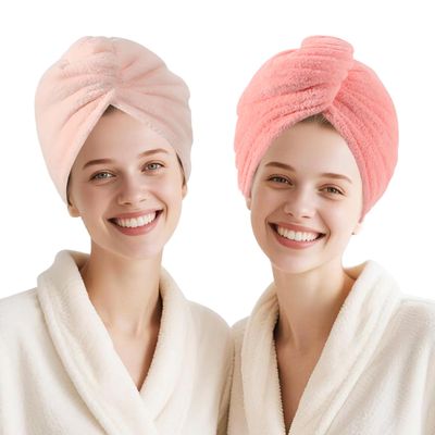 AGKXHDEC 2 Packs Microfiber Towel, Hair Turbans for Wet Hair, Drying Hair Wrap for Women(Pink,Light Pink)