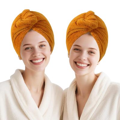 AGKXHDEC Microfiber Towel, Hair Turbans for Wet Hair, Drying Hair Wrap for Women(The Color of The Picture is for Reference only) (Apricot Yellow,Apricot Yellow)