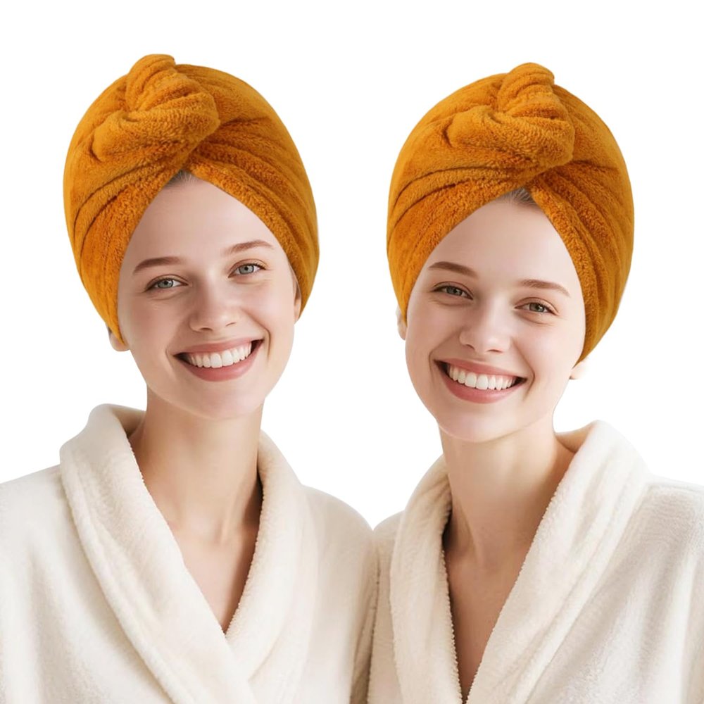 AGKXHDEC Microfiber Towel, Hair Turbans for Wet Hair, Drying Hair Wrap for Women(The Color of The Picture is for Reference only) (Apricot Yellow,Apricot Yellow)