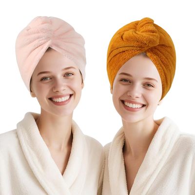 AGKXHDEC 2 Packs Microfiber Towel, Hair Turbans for Wet Hair, Drying Hair Wrap for Women (Light Pink,Apricot Yellow)