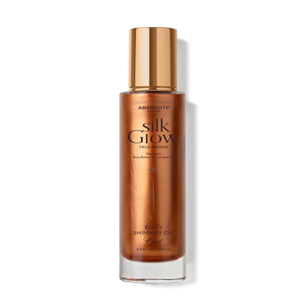 Absolute New York - Silk Glow Shimmer Mist Glow, Radiant, Shimmer Body & Face & Hair, Shea Butter, Coconut Oil, Vitamin E (SBGS06 True Bronze Oil Gel, 3.4 fl oz)