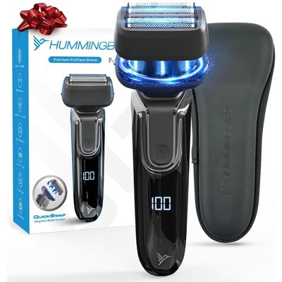 HUMMINGBIRD MK7 Premium Foil Face Shaver, Four Blade Foil Shaver with Long Hair Leveler, Electric Razor for Men, Waterproof Wet & Dry Shave, Cordless USB-C Rechargeable, LED Display, Travel Case