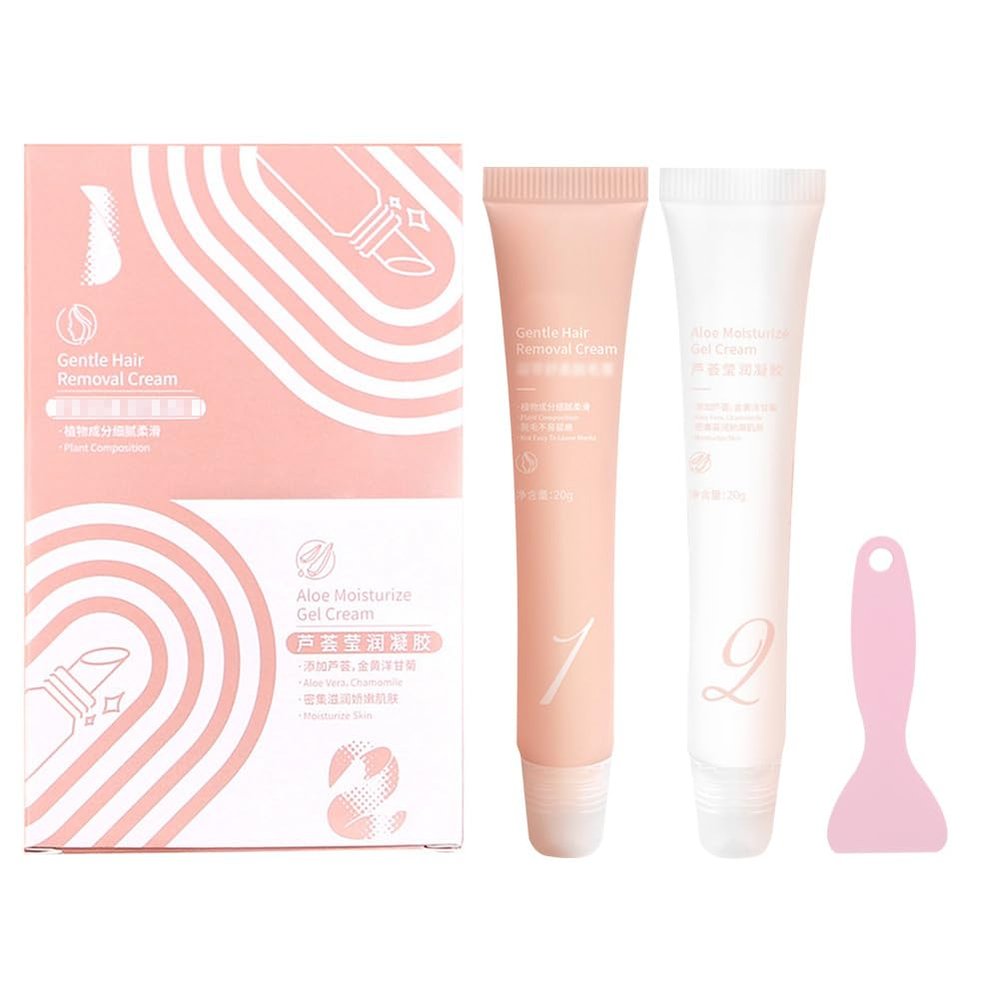 Wenrny 5 Minutes Hair Removal Cream Kit, Painless Facial Hair Removal Cream with Scraper, Lip Body Hair Remover For Women, Soothing Skin - Gentle Formula - Safe for Sensitive Skin (1 Set)