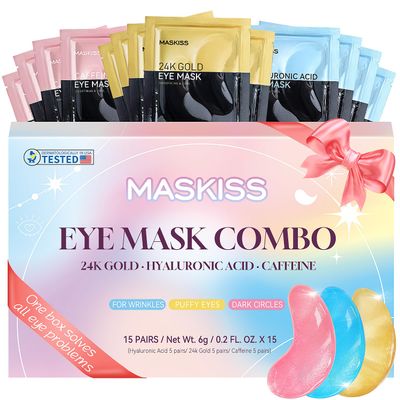 Maskiss Under Eye Patches (15 Pairs), Stocking Stuffers for Women, 3 Colors Eye Masks Gift Set for Dark Circles Puffy Eyes, Undereye Bags and Wrinkles, Vegan Skin Care Gifts for Teen Girls