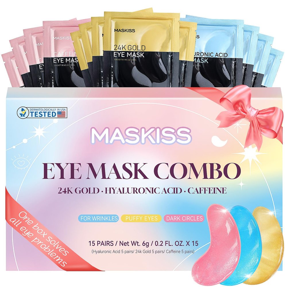 Maskiss Under Eye Patches (15 Pairs), Stocking Stuffers for Women, 3 Colors Eye Masks Gift Set for Dark Circles Puffy Eyes, Undereye Bags and Wrinkles, Vegan Skin Care Gifts for Teen Girls