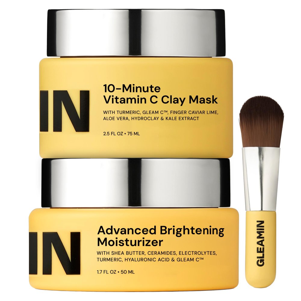 Gleamin Brightening Duo  Vitamin C Clay Mask & Advanced Brightening Moisturizer for Dark Spots, Uneven Tone & Glowing Skin