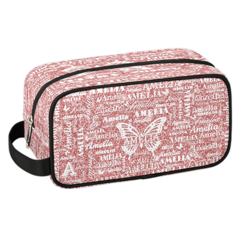 Ioracida Custom Travel Cosmetic Bag, Butterfly Personalized Makeup Bags for Grils, Large Capacity Makeup Pouch Bag, Rose Gold