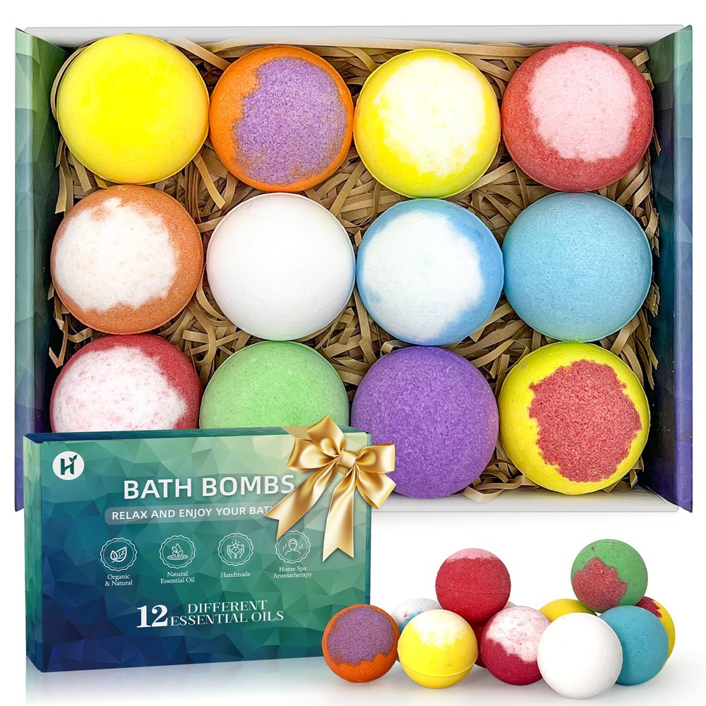 Bath Bombs Birthday Gifts for Women & Men Set, 12 Pack Handmade Natural & Organic Bath Bomb with Shea Butter, Valentines Day Gifts for Her & Him, Spa Relaxing Gifts for Wife, Gifts for Girlfriend