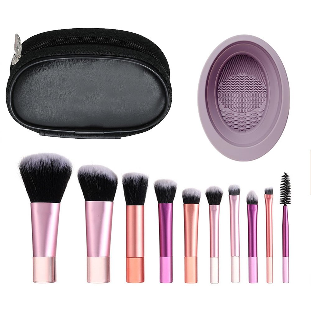 10 Pcs Mini Makeup Brushes, Premium Synthetic Foundation Powder Concealers Eye shadows Blush Kabuki Brush, Synthetic Bristles, Cruelty-Free (Mini Brush Random Color Set)