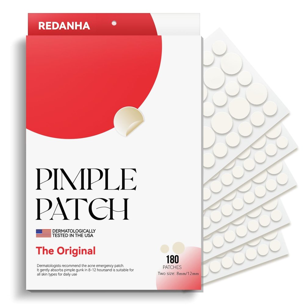 REDANHA 180 Count Original Pimple Patches for Face, Hydrocolloid Acne Pimple Patch with Tea Tree Oil for Party Gift Covering Zits Blemishes
