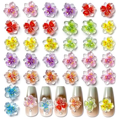 50pcs 3D Colorful Flower Nail Charms Resin Translucent Summer Nail Jewelry