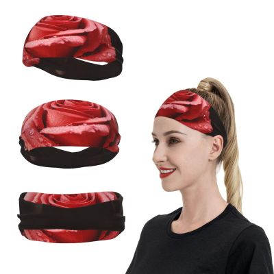 Red Roses and Love Sports Headbands for Men Women Sweatbands Moisture Wicking Workout Sweat Bands Mens Running Headband Sweat Head Bands for Tennis Stretchy Hairband