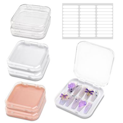 6PCS Nail Boxes for Press Ons, Acrylic Press on Nails Storage Box for Manicurist, Nail Packaging Box with 30 PCS Adhesive Double Sided Tape, Acrylic Fake Nail Display Box, Artificial False Nail Box