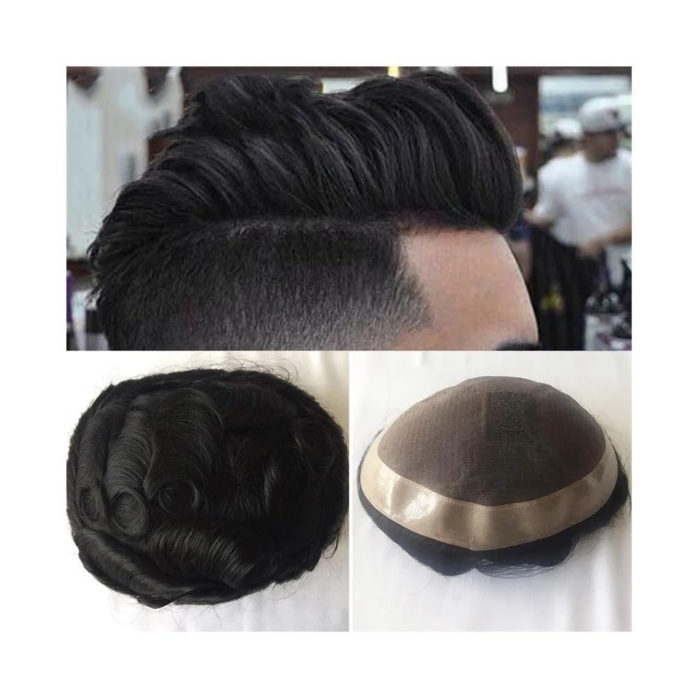 ZHONGCHENGWU Wigs For Men Human Hair Wigs for Men Fine Mono Lace Base Short Human Hair Wigs for Male Hair Unit Prosthesis Men Toupee Wig(5x8)