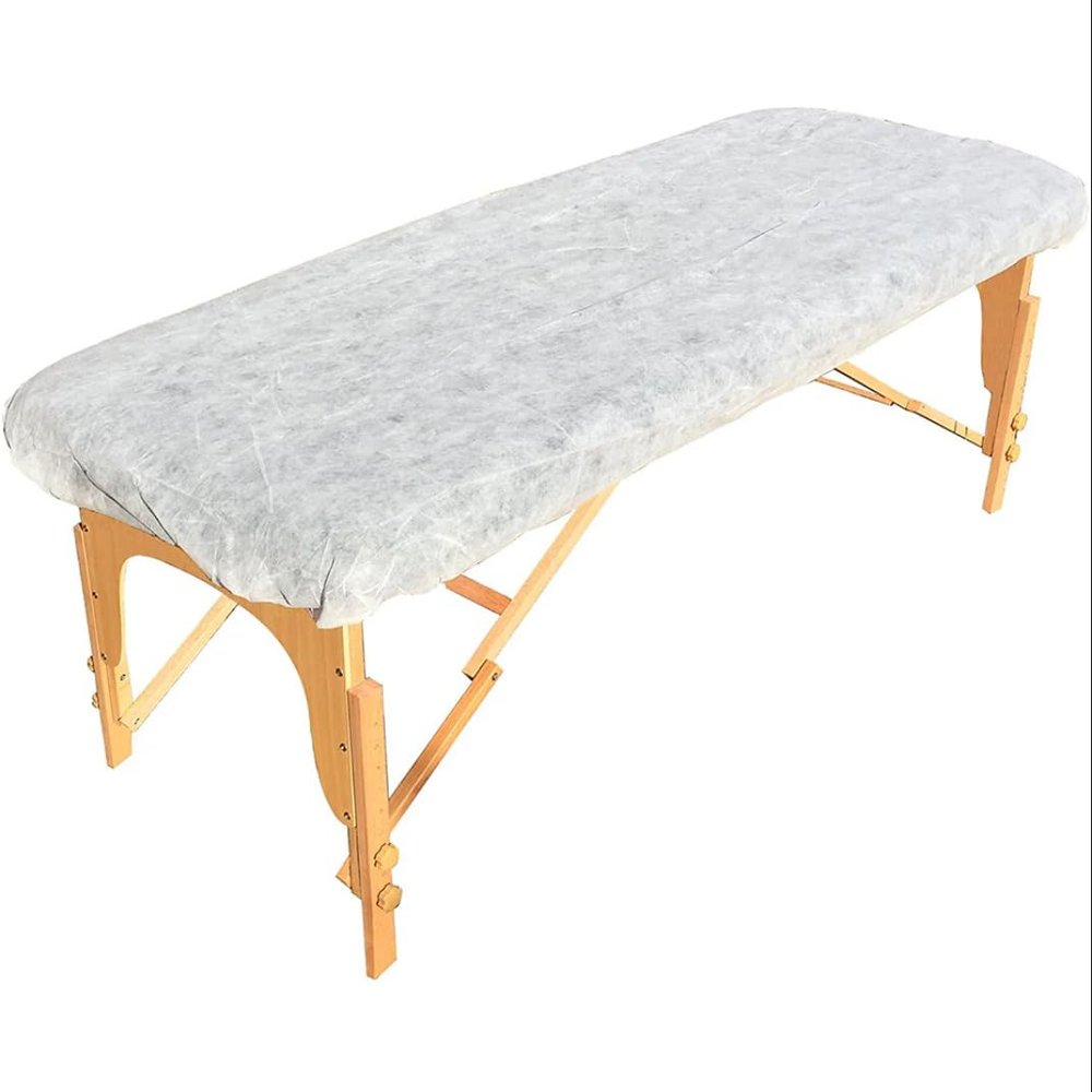 AMU Solutions Disposable Massage Table Fitted Bed Covers with Elastic Corners 82x35 25 GSM, White  Hygienic, Heavyweight (20 PCS)