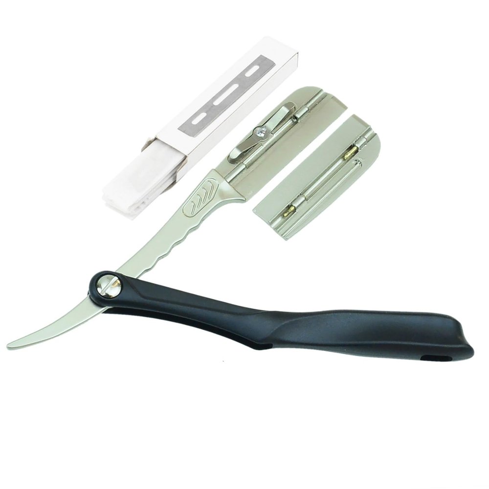 1 Japan Razor + 10 Single Edge Blades Model TD111 Foldable Shaving Razors Women Men Beard Face Underarm Body Eyebrow Hair Removal Knife(Silver)