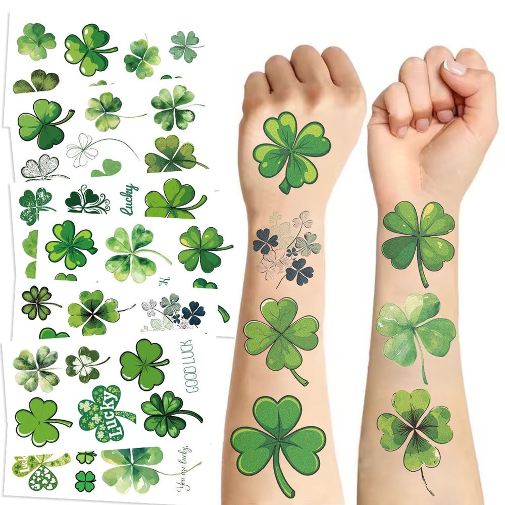 10 Sheets St. Patrick's Day Temporary Tattoos for Kids, St Patricks Day Party Supplies Green Shamrock Fake Tattoos Stickers Cute Irish Clover Water Transfer Decorations Party Favors for Boys Girls