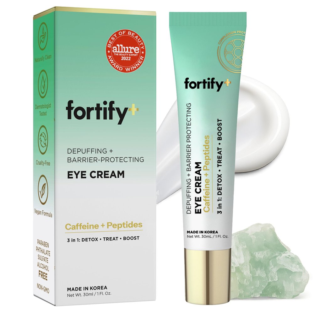 Fortify Skincare Under Eye Cream With Caffeine & Peptides 3-In-1: Detox, Treat, Boost Reduces Puffiness, Dark Circles & Wrinkles Dermatologist Tested, Korean Skin Care 95% Natural 1 FL OZ