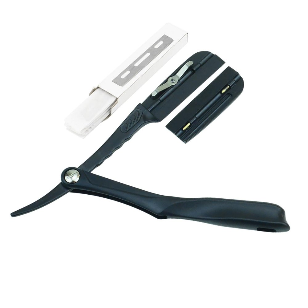 1 Japan Razor + 10 Single Edge Blades Model TD111 Foldable Shaving Razors Women Men Beard Face Underarm Body Eyebrow Hair Removal Knife(Black)