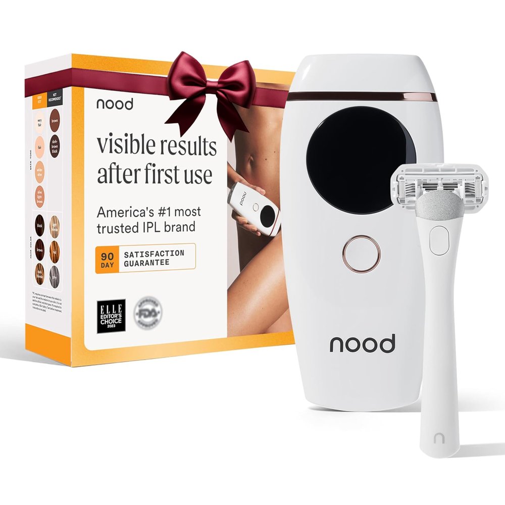 Nood NEW Flasher 2.0 + Shaving Starter Kit  IPL Laser Hair Removal Device for Women & Men with Refillable 5-Blade Razors  Pain-Free IPL Hair Removal Works Wherever Hair Grows  Gloss White
