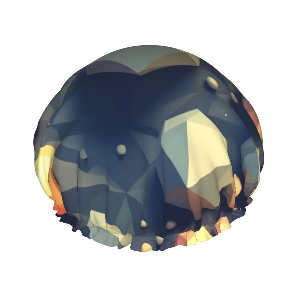 Abstract Polygonal Space Print Shower Caps for Women,Elastic and Reusable Bath Caps,Women Man Long Hair Cap