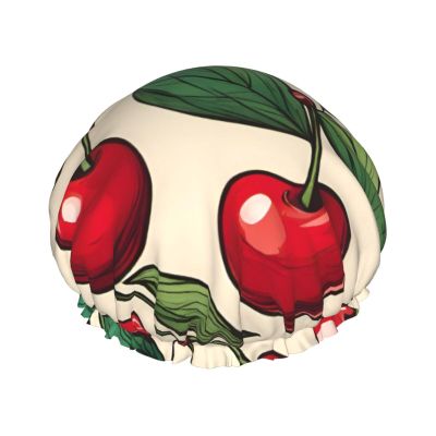 Lovely Sweet Red Cherry Print Shower Cap For Women,Reusable Bath Cap,Breathable Shower Caps,Bathing Shower Caps With Adjustable