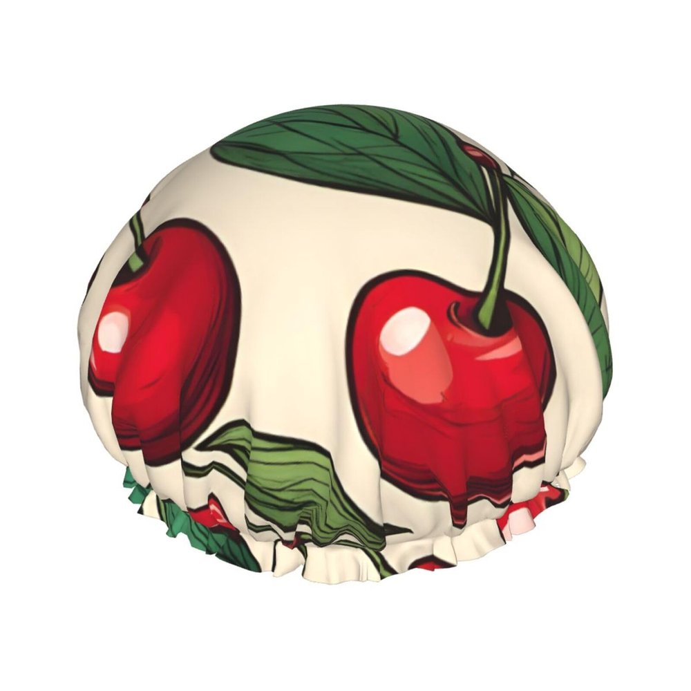 Lovely Sweet Red Cherry Print Shower Cap For Women,Reusable Bath Cap,Breathable Shower Caps,Bathing Shower Caps With Adjustable