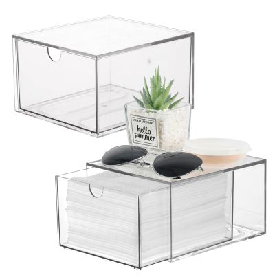 2 Pack Disposable Face Towel Holder, Plastic Face Towels Storage Box with Drawer, Stackable Organizer for Clean Skin Club Face XL Towels, Towel Containers, Skincare Oragnizer for Vanity Organization