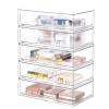 5 Pack Makeup Organizer Stackable, 12.1''L Bathroom Organizer and Storage Acrylic Undersink Drawer Organizer, Cosmetics and Beauty Supplies,Clear Plastic Storage Bins for Vanity,Pantry,Cabinet,Kitchen view 1