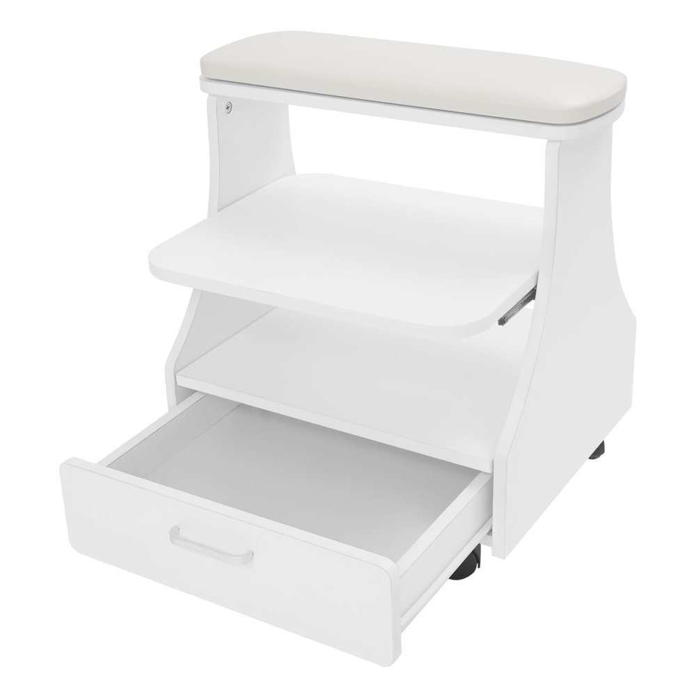 Foot Bath Spa Trolley Cart, Portable Pedicure Trolley Cart with Wheels Foot Rest Footbath Stool 110lbs Load for Home Bathroom Salon White